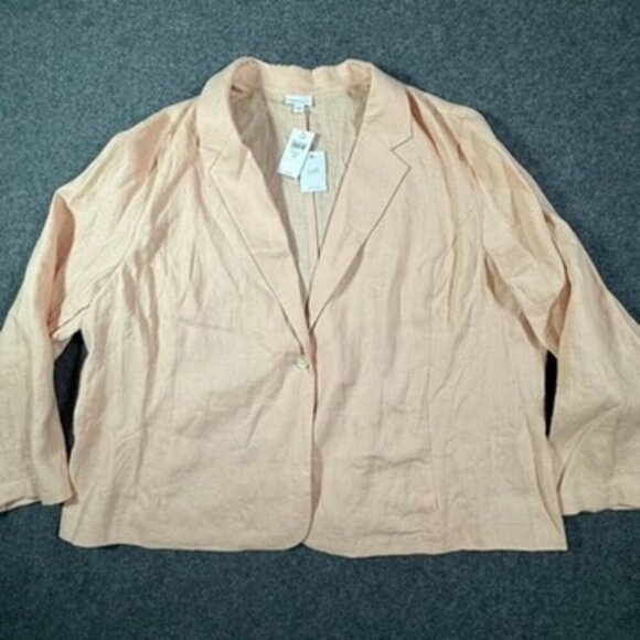 J Jill Womens Love Linen Blazer Sz 4X Seashell Pink Blush Vacation Resort NWT - Picture 1 of 12
